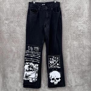 Hot Topic Jeans Mens 28x32 Black Relaxed Straight Denim Skull Gothic Punk Grunge